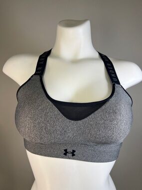 Under Armour Grey & Black Seamless Sports Bra with Mesh Insert XS